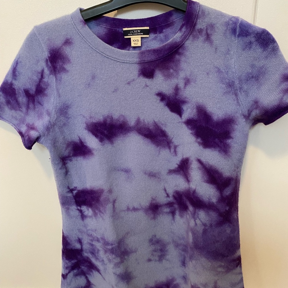 J Crew cashmere short sleeve sweater deep gorgeous purple tie dye xxx